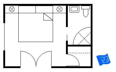 master bedroom floor plan with larger corner bathroom and small walk-in closet